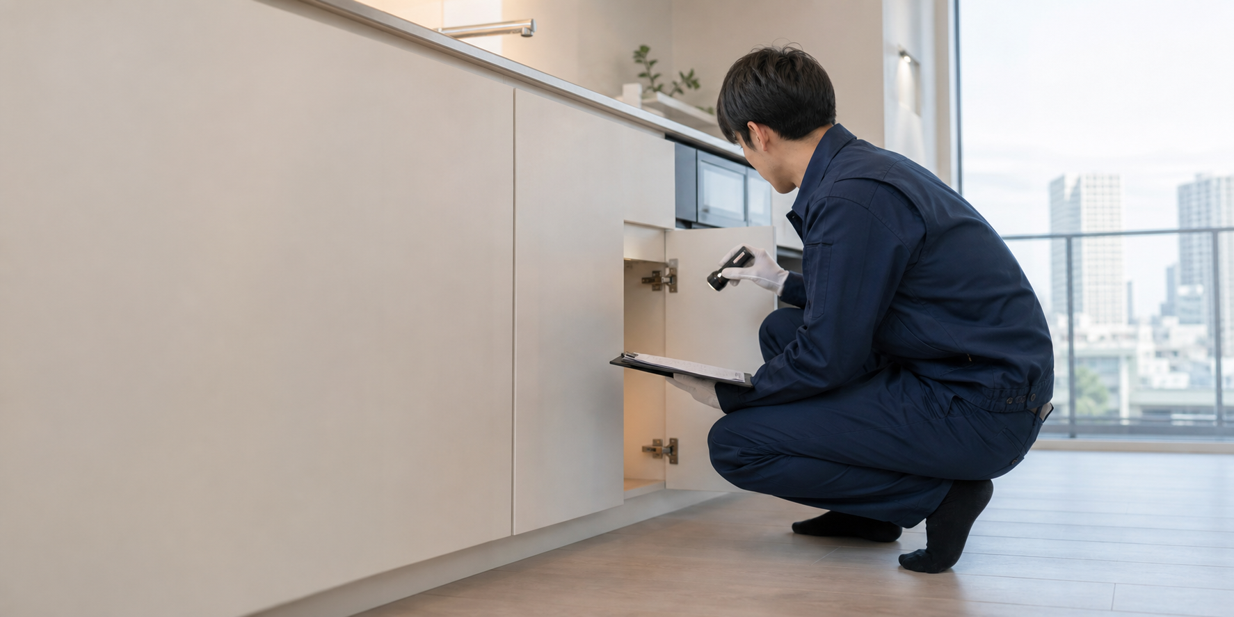 東京の住宅で害虫調査を行う専門技師